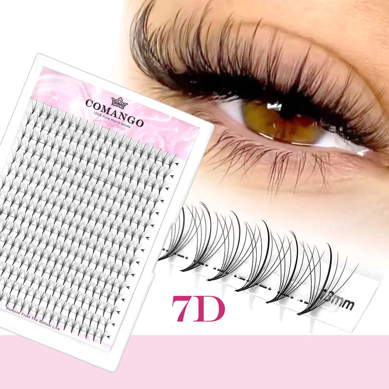Extensão de Cílios Premade 7D Wispy Fans CoMango – Volume Russo, Base Fina, Preto Natural, 300 Fans