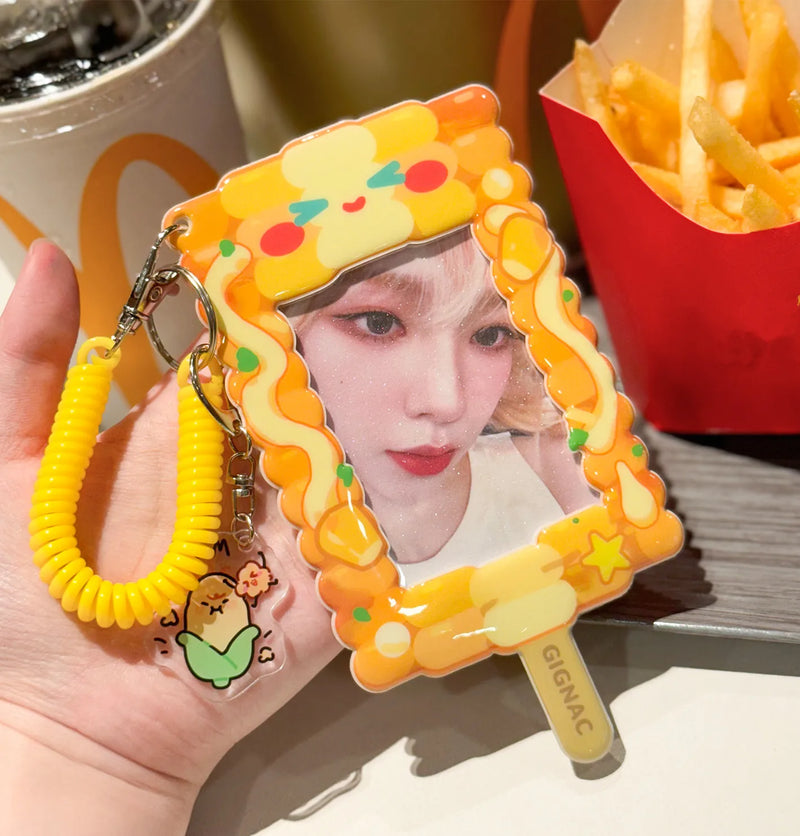 Porta-Fotocard K-Pop Kawaii Hambúrguer 3" com Pingente