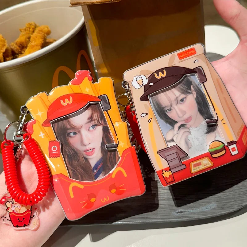 Porta-Fotocard K-Pop Kawaii Hambúrguer 3" com Pingente
