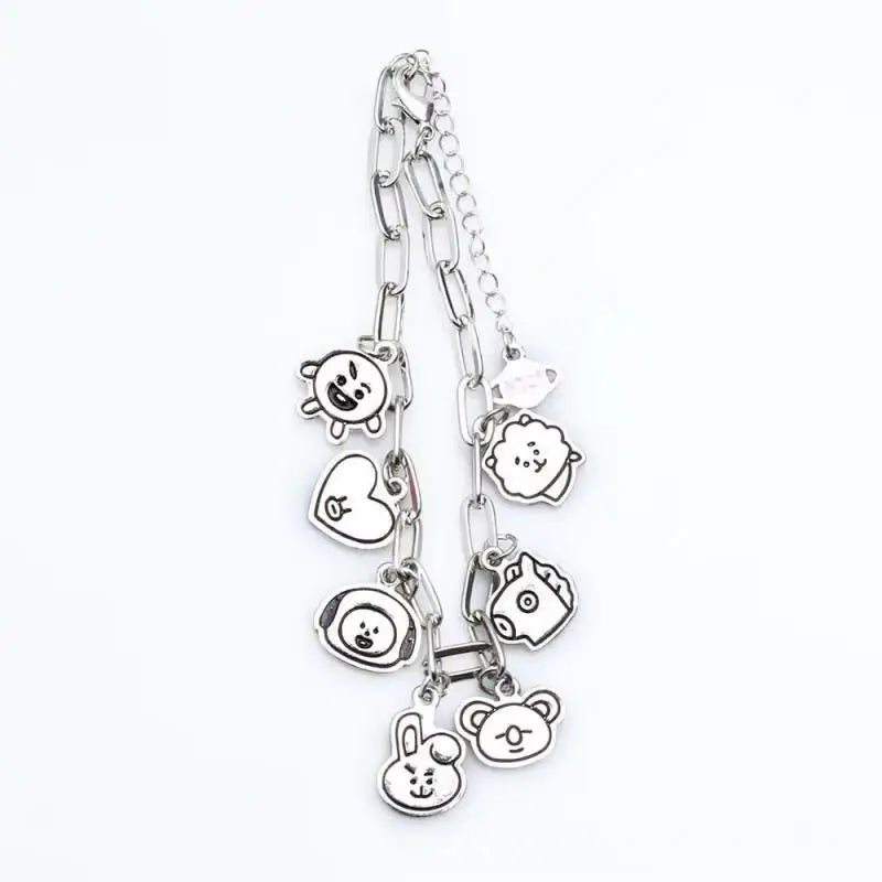 Pulseira BT21 em Aço Inox – Casal Kawaii, Acessório Diário e Presente