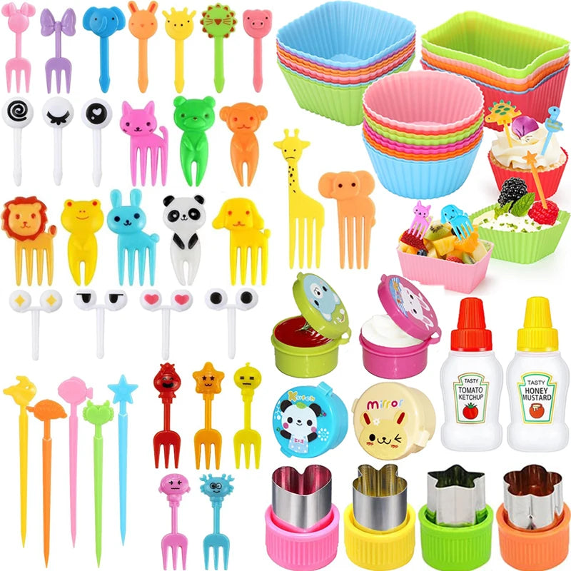 Kit Infantil para Lanche – Garfinhos Animais + Cortadores e Divisórias de Silicone