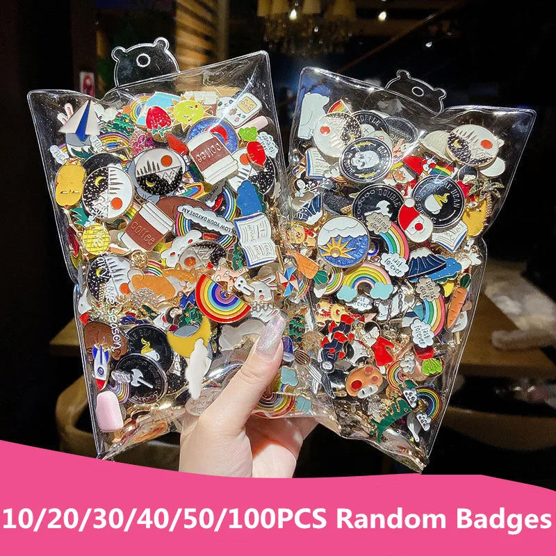 Pins de Esmalte Sortidos 10-100 Unid. – Plantas, Animais e Frutas para Mochila, Roupas e Chapéus