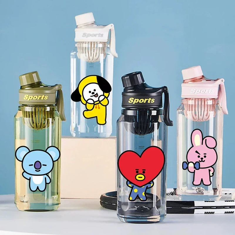 Garrafa de Água BT21 750/1000ml – Plástica, Transparente e Vedação Antivazamento