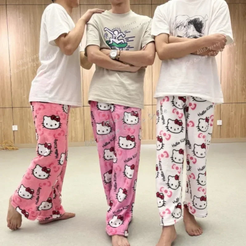 Pijama Hello Kitty 2024 – Calça Flanela Feminina Kawaii, Confortável e Casual