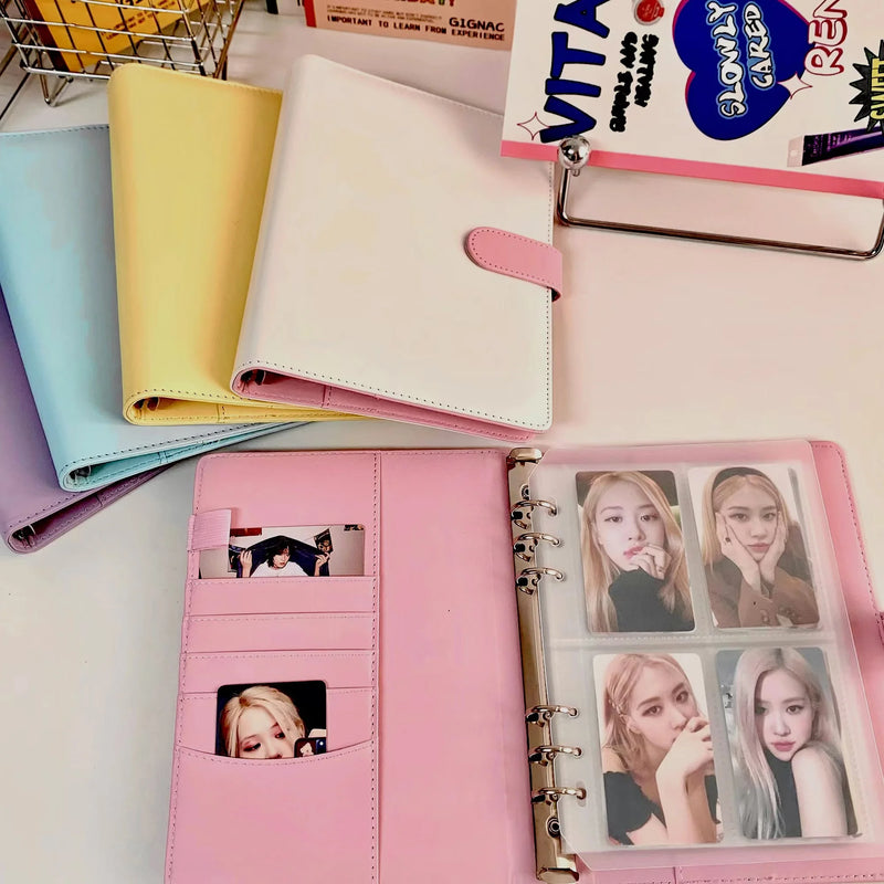 Álbum A5 de Couro PU – Colorido, Porta Photocards Kpop, Caderno Fichário