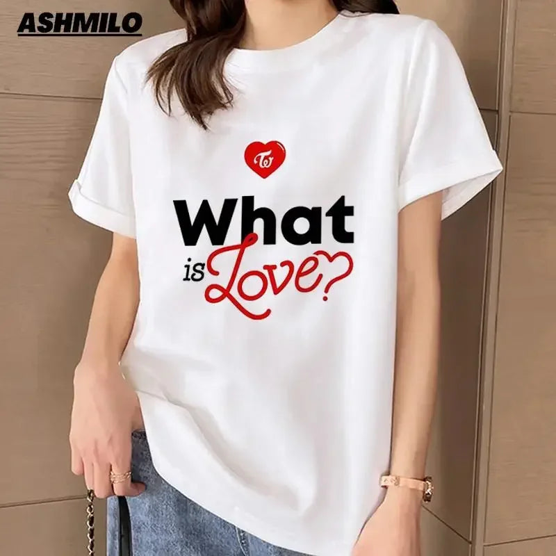 Camiseta TWICE Feminina – Kpop, Manga Curta, Estilo Harajuku Y2K