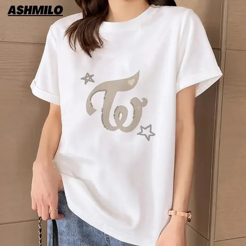 Camiseta TWICE Feminina – Kpop, Manga Curta, Estilo Harajuku Y2K