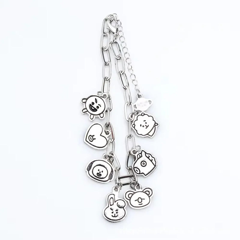 Pulseira BT21 em Aço Inox – Casal Kawaii, Acessório Diário e Presente