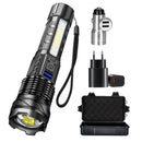 Lanterna LED Recarregável A76 COB Super Brilhante com Zoom, Luz Lateral e Power Bank