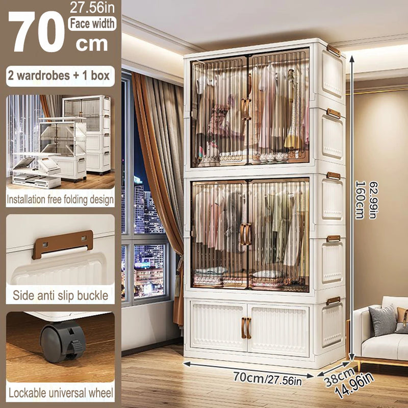 Organizador Dobrável para Guarda-Roupa – Grande Capacidade, 70/80cm, à Prova de Poeira