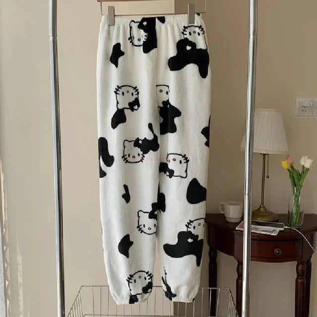 Pijama Hello Kitty 2024 – Calça Flanela Feminina Kawaii, Confortável e Casual