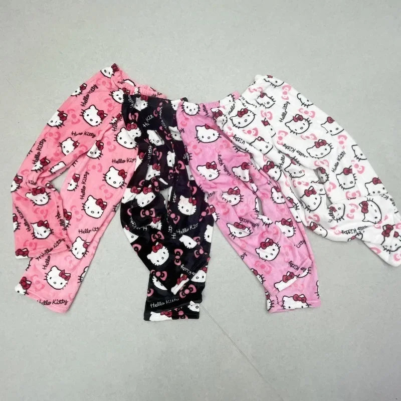 Pijama Hello Kitty 2024 – Calça Flanela Feminina Kawaii, Confortável e Casual