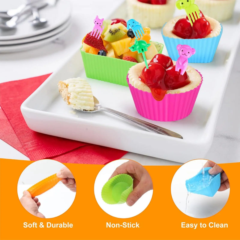 Acessórios Infantil para Marmita – Forminhas de Silicone + Palitinhos Decorativos