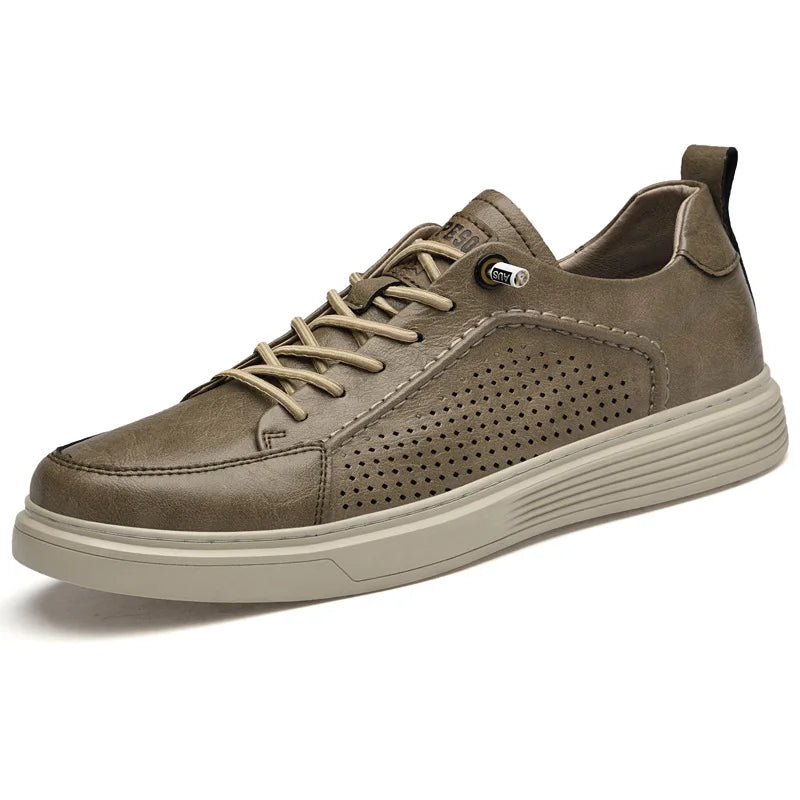 Mocassim Masculino Casual em Couro Respirável Slip-On Leve para Verão