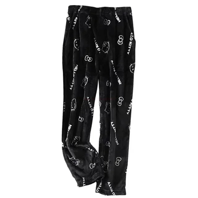 Pijama Hello Kitty 2024 – Calça Flanela Feminina Kawaii, Confortável e Casual