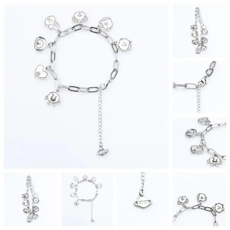 Pulseira BT21 em Aço Inox – Casal Kawaii, Acessório Diário e Presente