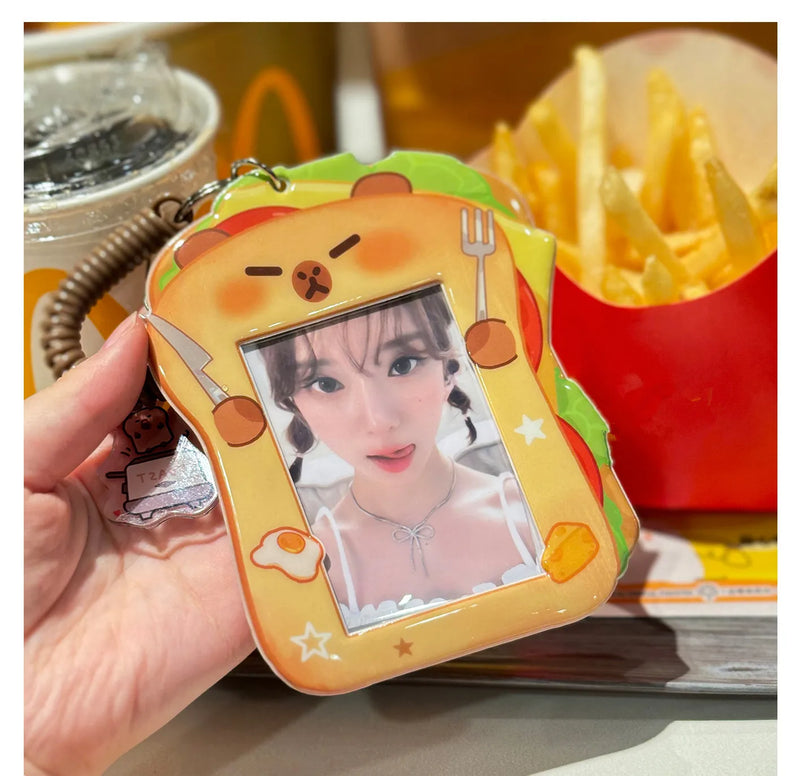 Porta-Fotocard K-Pop Kawaii Hambúrguer 3" com Pingente