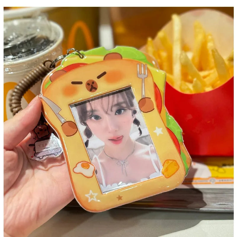 Porta-Fotocard K-Pop Kawaii Hambúrguer 3" com Pingente