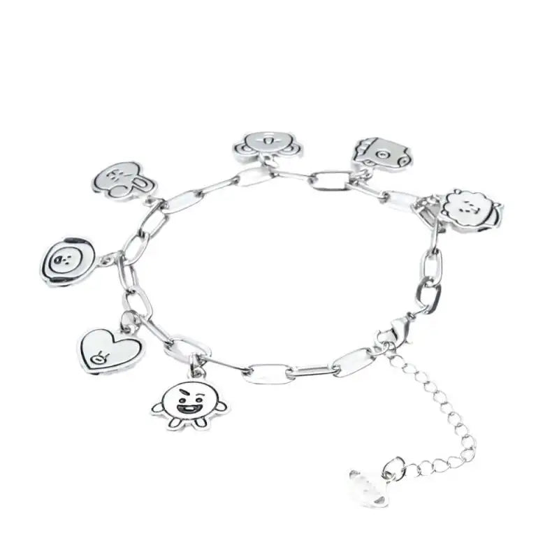Pulseira BT21 em Aço Inox – Casal Kawaii, Acessório Diário e Presente