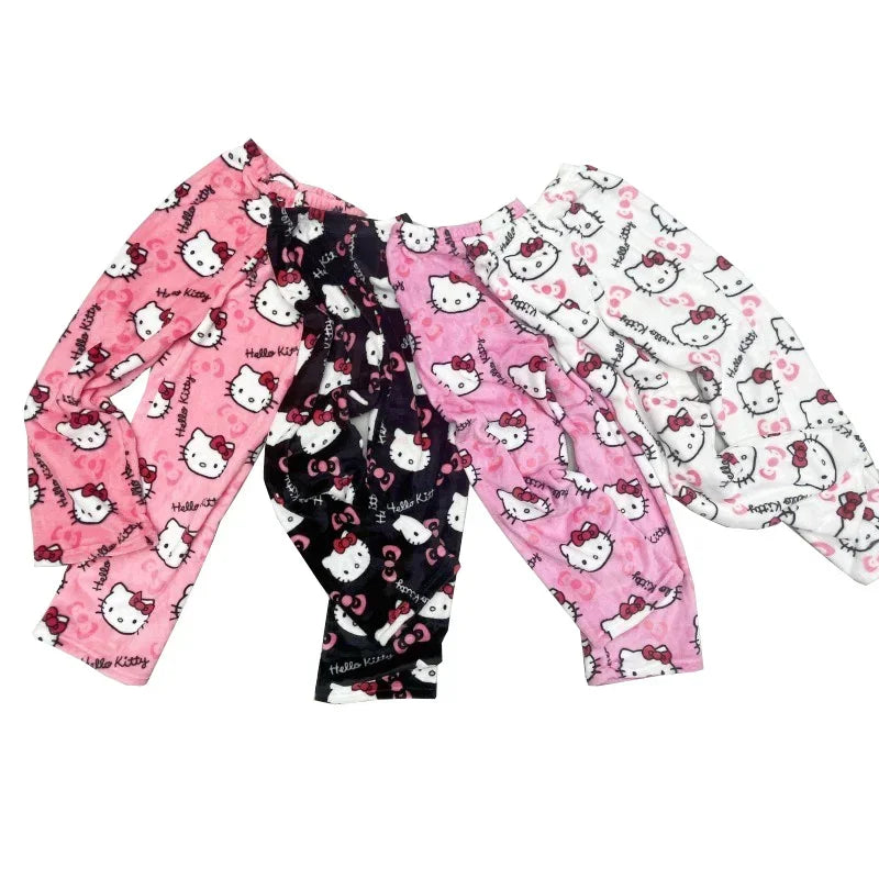 Pijama Hello Kitty 2024 – Calça Flanela Feminina Kawaii, Confortável e Casual