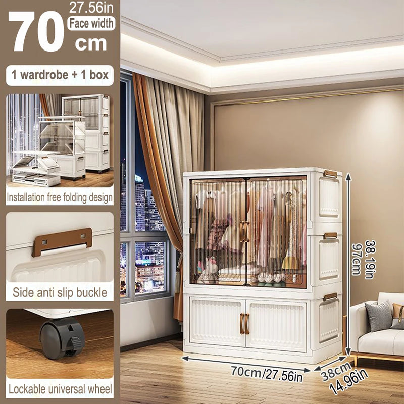 Organizador Dobrável para Guarda-Roupa – Grande Capacidade, 70/80cm, à Prova de Poeira