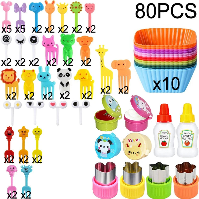 Kit Infantil para Lanche – Garfinhos Animais + Cortadores e Divisórias de Silicone