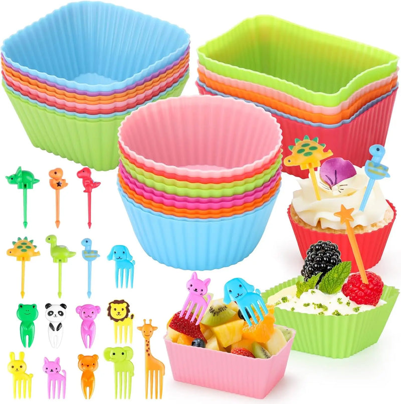 Acessórios Infantil para Marmita – Forminhas de Silicone + Palitinhos Decorativos