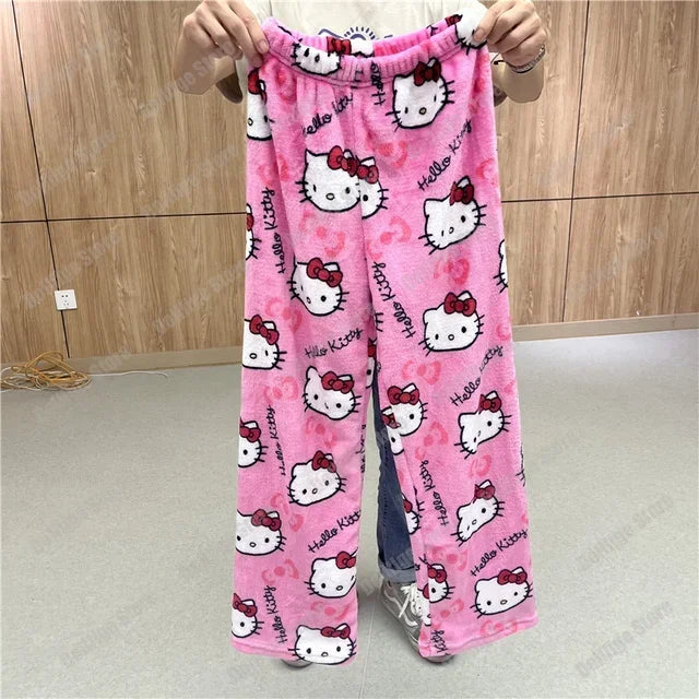 Pijama Hello Kitty 2024 – Calça Flanela Feminina Kawaii, Confortável e Casual