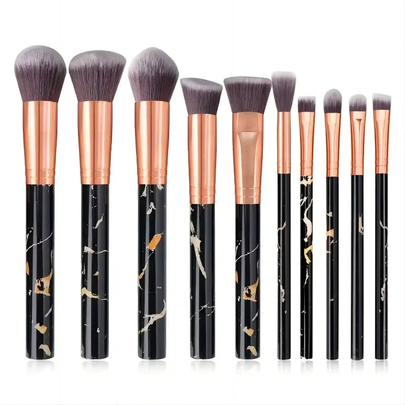Kit 10 Pincéis de Maquiagem Profissional – Fundação, Blush, Sombra e Esfumar