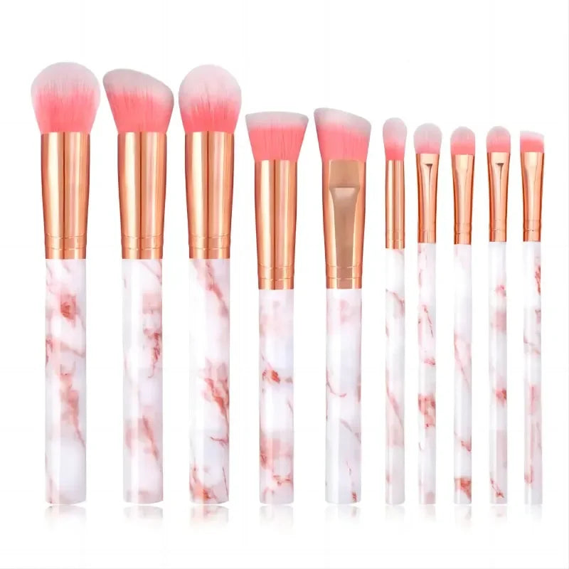 Kit 10 Pincéis de Maquiagem Profissional – Fundação, Blush, Sombra e Esfumar