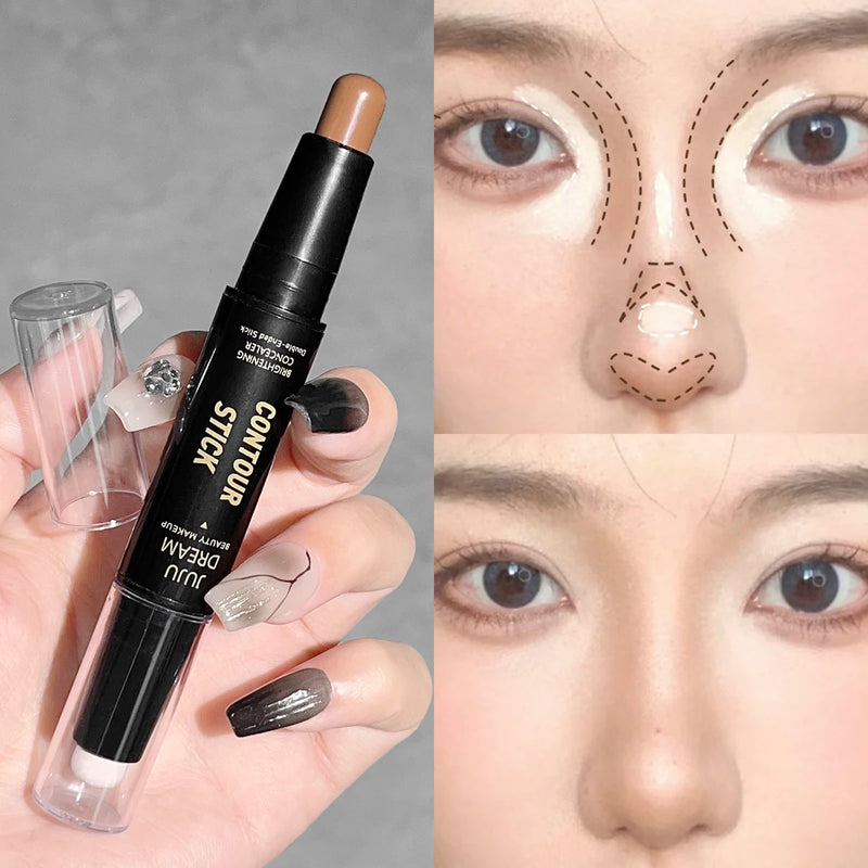 Bastão de Contorno e Iluminador 2 em 1 – Stick Facial para Definição, Nariz e Maçãs, Longa Duração