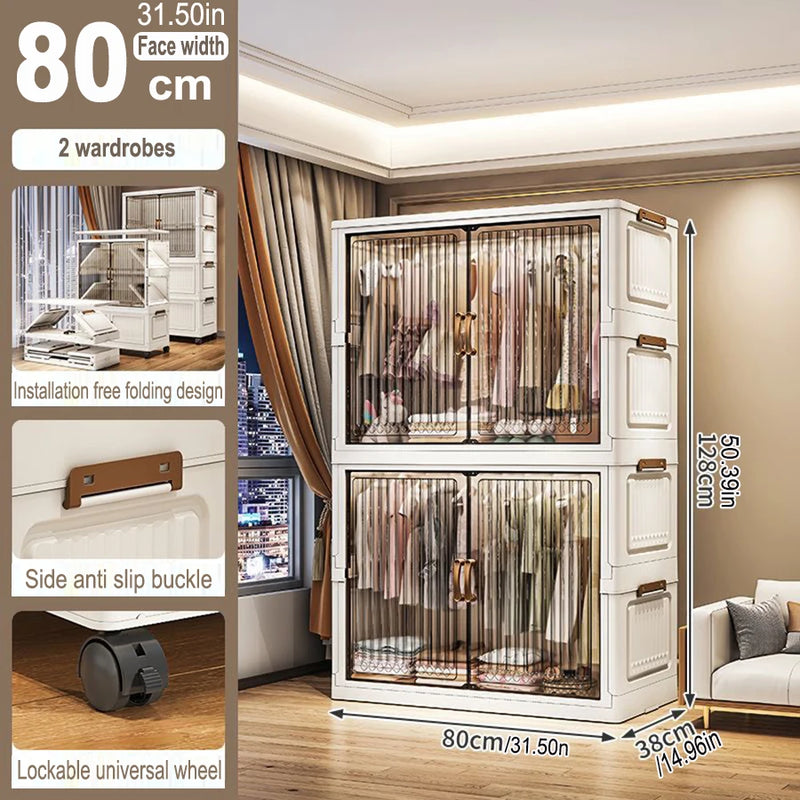 Organizador Dobrável para Guarda-Roupa – Grande Capacidade, 70/80cm, à Prova de Poeira